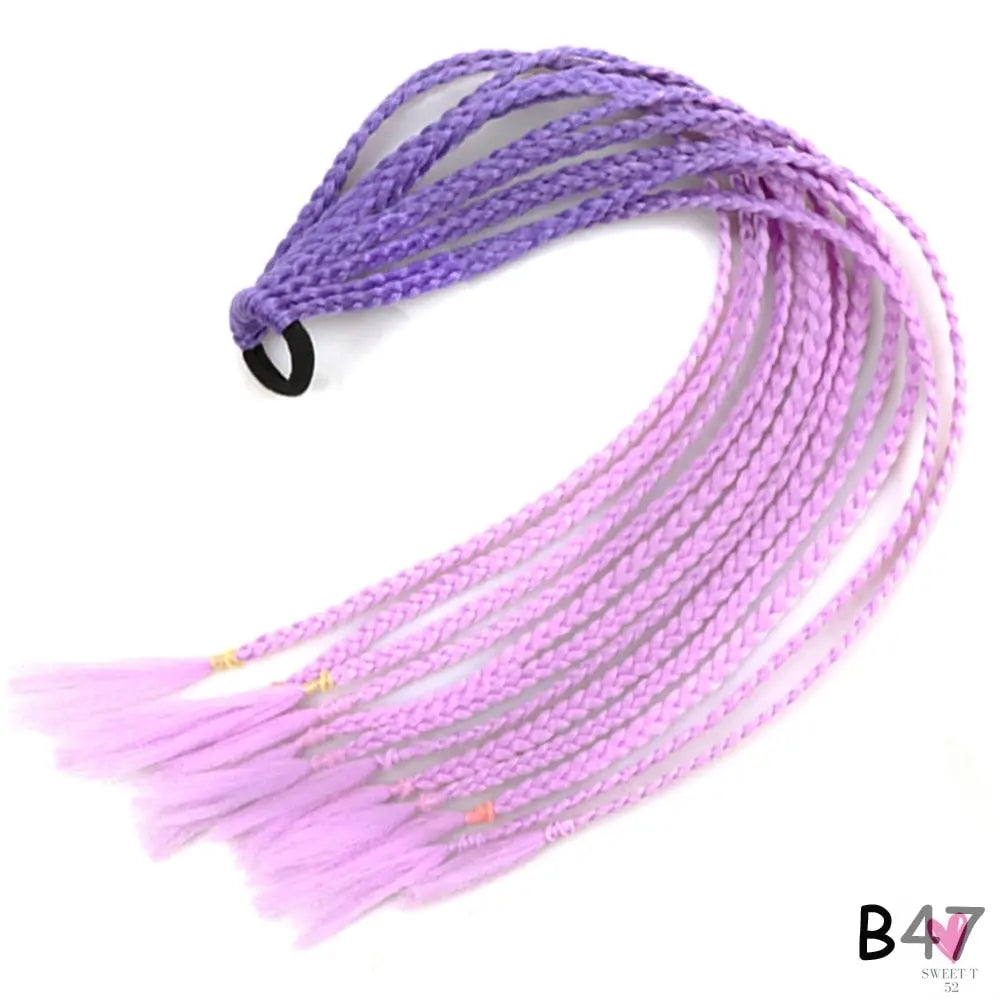 Synthetic Gradient Color Braided Ponytail - 60 CM Elastic Rubber Band Braiding Pony Tail Hair Extensions For Girls