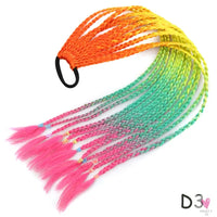 Synthetic Gradient Color Braided Ponytail - 60 CM Elastic Rubber Band Braiding Pony Tail Hair Extensions For Girls