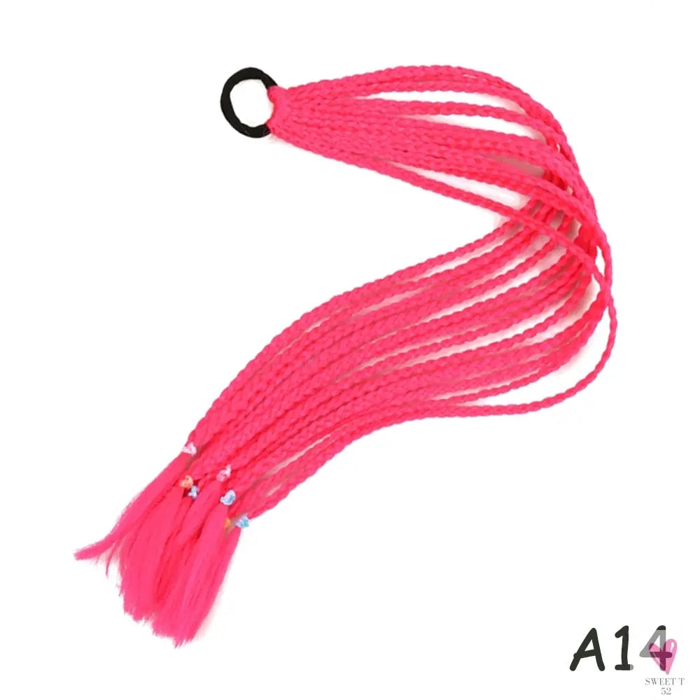 Synthetic Gradient Color Braided Ponytail - 60 CM Elastic Rubber Band Braiding Pony Tail Hair Extensions For Girls