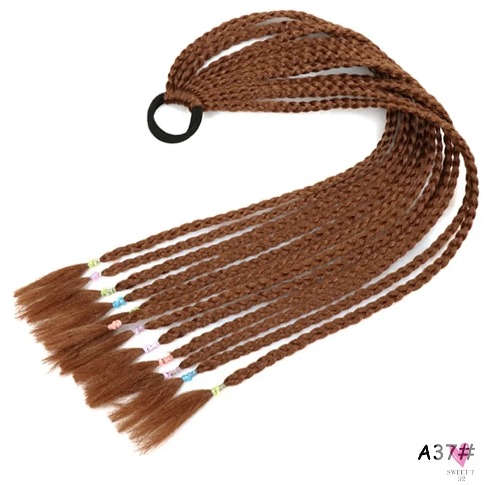 Synthetic Gradient Color Braided Ponytail - 60 CM Elastic Rubber Band Braiding Pony Tail Hair Extensions For Girls