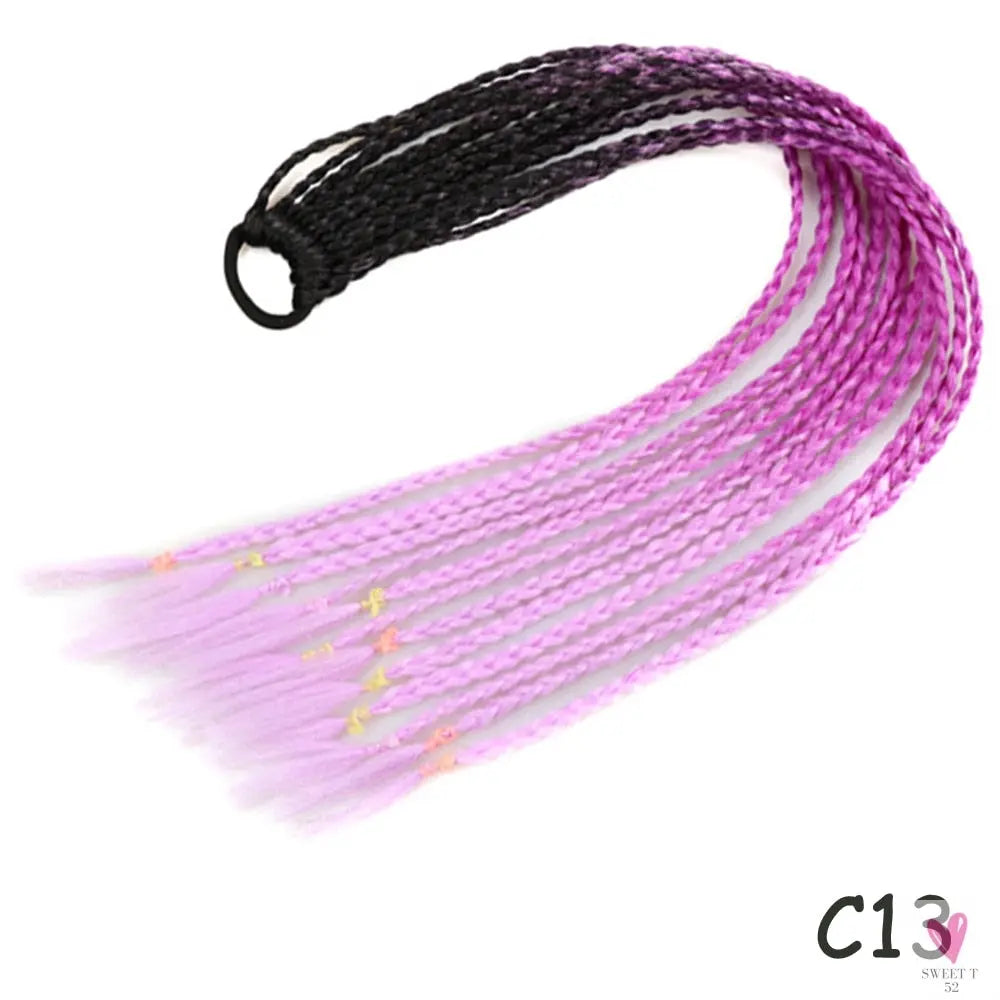 Synthetic Gradient Color Braided Ponytail - 60 CM Elastic Rubber Band Braiding Pony Tail Hair Extensions For Girls