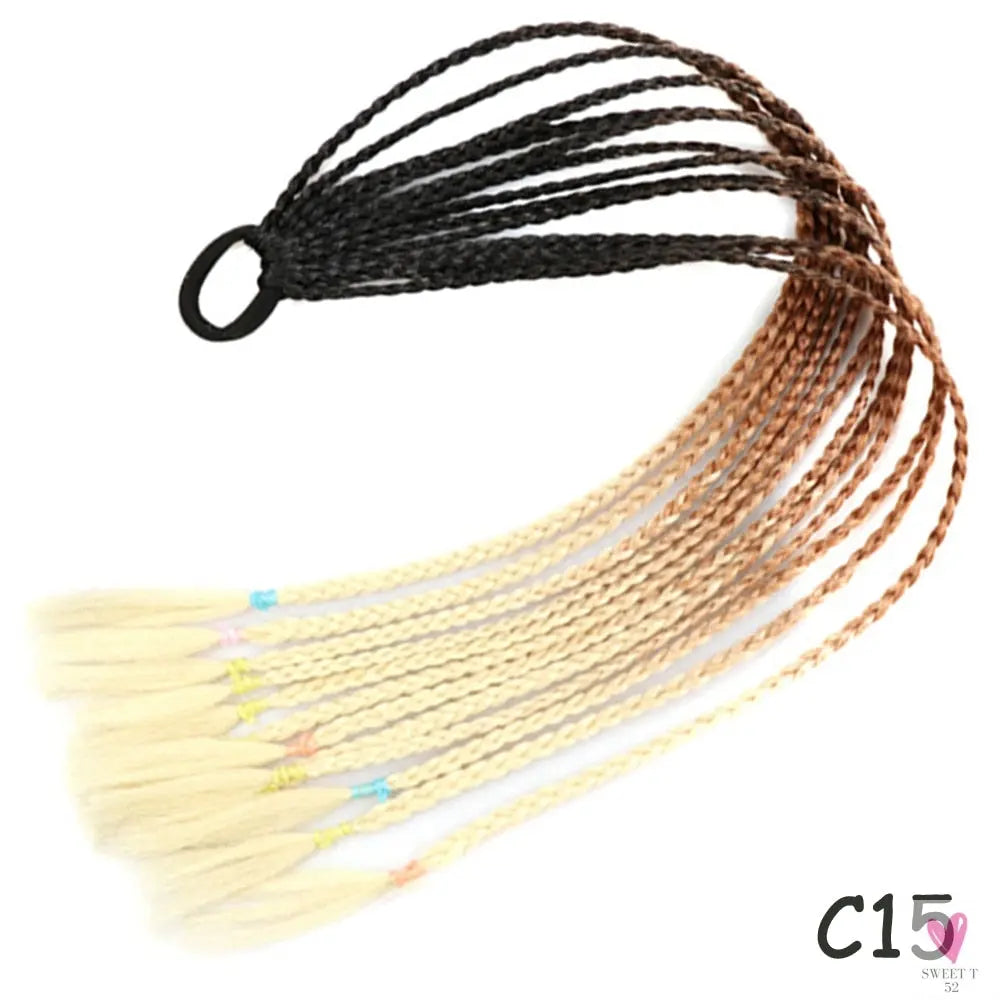 Synthetic Gradient Color Braided Ponytail - 60 CM Elastic Rubber Band Braiding Pony Tail Hair Extensions For Girls