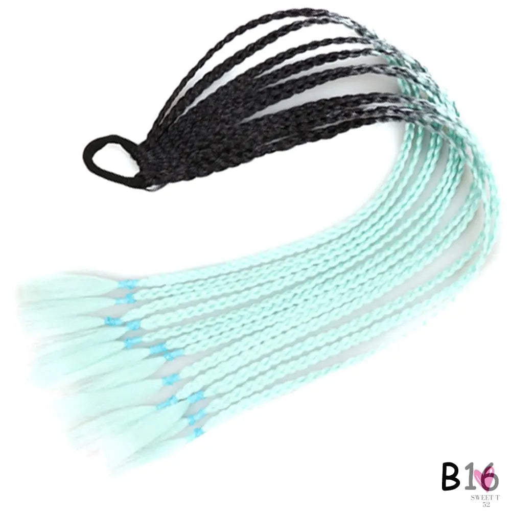 Synthetic Gradient Color Braided Ponytail - 60 CM Elastic Rubber Band Braiding Pony Tail Hair Extensions For Girls
