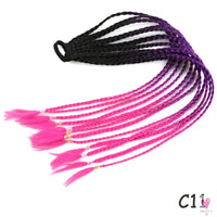 Synthetic Gradient Color Braided Ponytail - 60 CM Elastic Rubber Band Braiding Pony Tail Hair Extensions For Girls