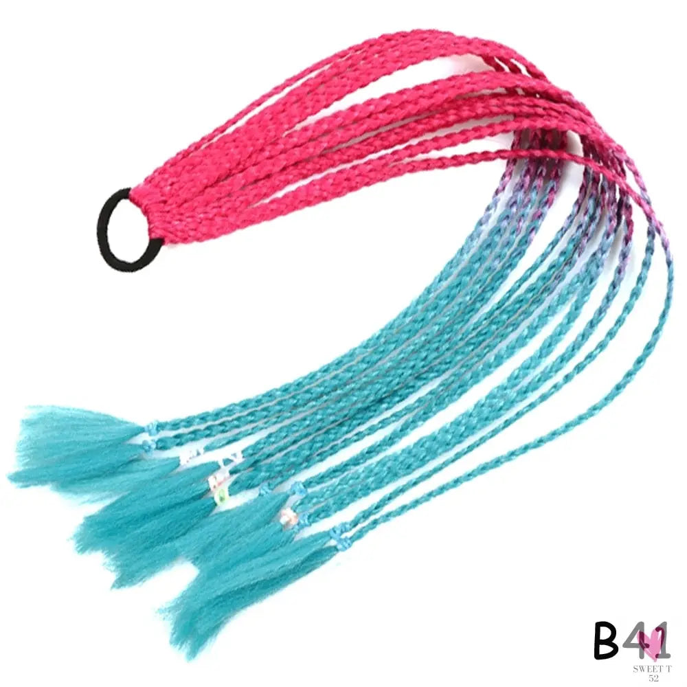 Synthetic Gradient Color Braided Ponytail - 60 CM Elastic Rubber Band Braiding Pony Tail Hair Extensions For Girls