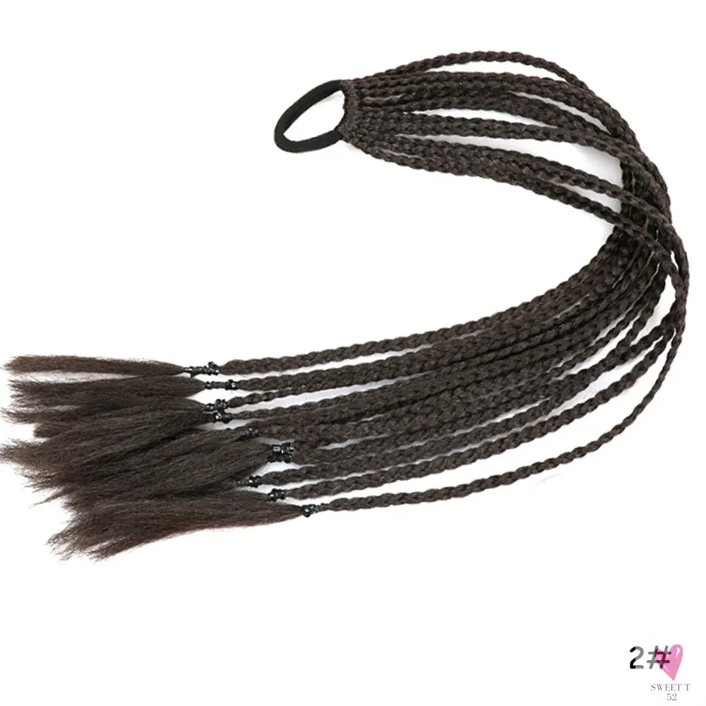 Synthetic Gradient Color Braided Ponytail - 60 CM Elastic Rubber Band Braiding Pony Tail Hair Extensions For Girls
