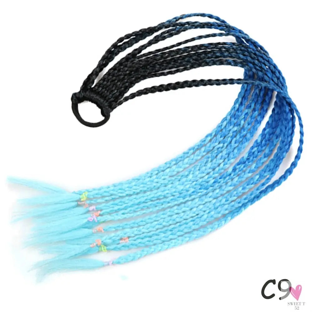 Synthetic Gradient Color Braided Ponytail - 60 CM Elastic Rubber Band Braiding Pony Tail Hair Extensions For Girls