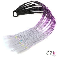 Synthetic Gradient Color Braided Ponytail - 60 CM Elastic Rubber Band Braiding Pony Tail Hair Extensions For Girls