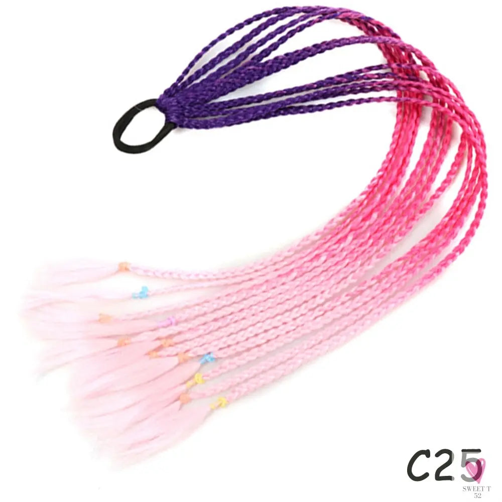 Synthetic Gradient Color Braided Ponytail - 60 CM Elastic Rubber Band Braiding Pony Tail Hair Extensions For Girls