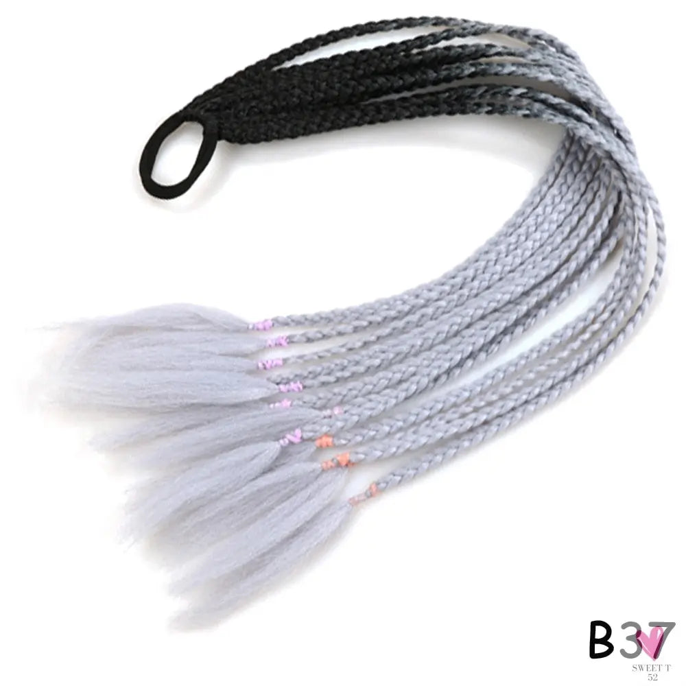Synthetic Gradient Color Braided Ponytail - 60 CM Elastic Rubber Band Braiding Pony Tail Hair Extensions For Girls