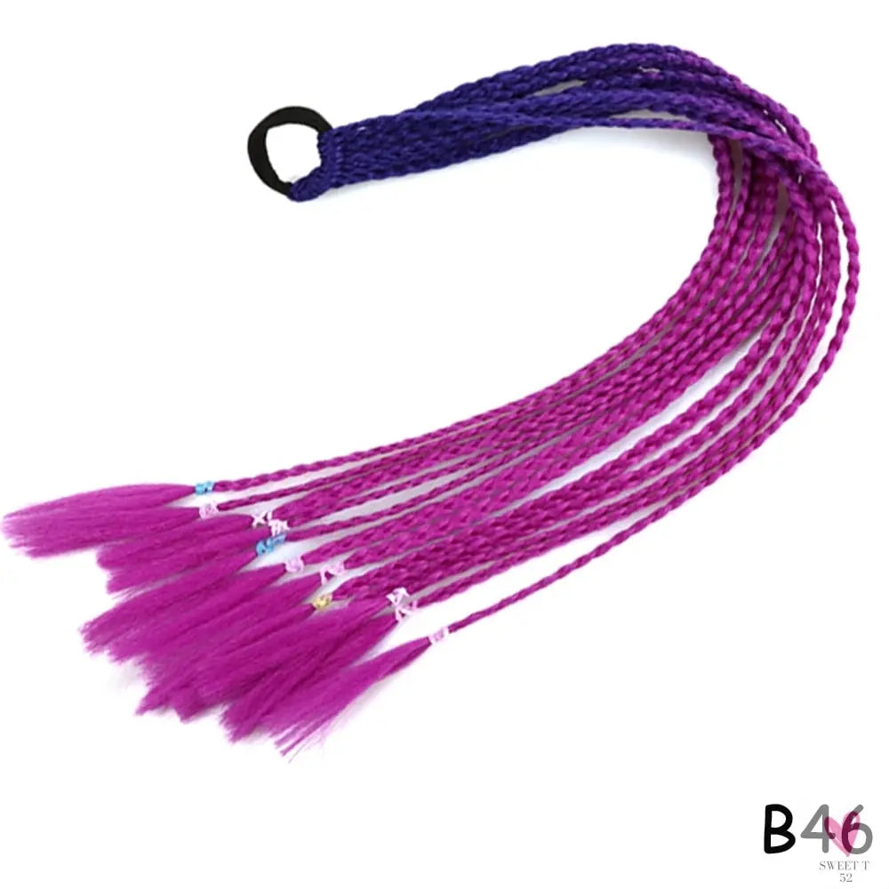 Synthetic Gradient Color Braided Ponytail - 60 CM Elastic Rubber Band Braiding Pony Tail Hair Extensions For Girls