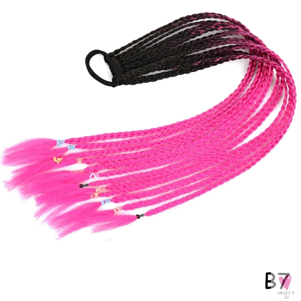 Synthetic Gradient Color Braided Ponytail - 60 CM Elastic Rubber Band Braiding Pony Tail Hair Extensions For Girls