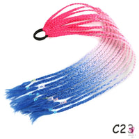 Synthetic Gradient Color Braided Ponytail - 60 CM Elastic Rubber Band Braiding Pony Tail Hair Extensions For Girls
