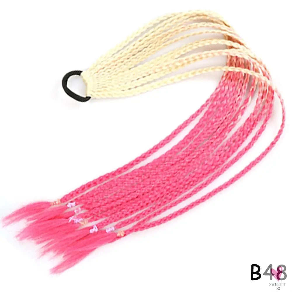 Synthetic Gradient Color Braided Ponytail - 60 CM Elastic Rubber Band Braiding Pony Tail Hair Extensions For Girls