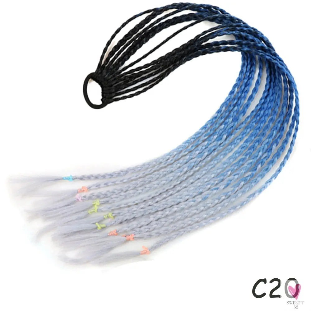 Synthetic Gradient Color Braided Ponytail - 60 CM Elastic Rubber Band Braiding Pony Tail Hair Extensions For Girls