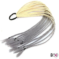 Synthetic Gradient Color Braided Ponytail - 60 CM Elastic Rubber Band Braiding Pony Tail Hair Extensions For Girls