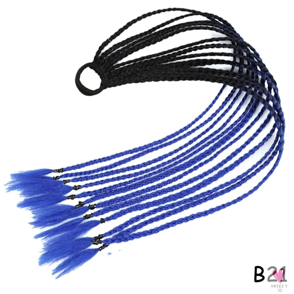Synthetic Gradient Color Braided Ponytail - 60 CM Elastic Rubber Band Braiding Pony Tail Hair Extensions For Girls