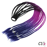 Synthetic Gradient Color Braided Ponytail - 60 CM Elastic Rubber Band Braiding Pony Tail Hair Extensions For Girls