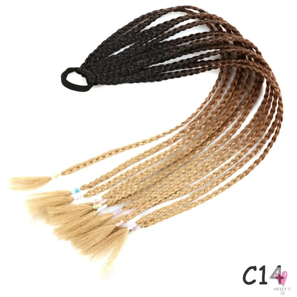 Synthetic Gradient Color Braided Ponytail - 60 CM Elastic Rubber Band Braiding Pony Tail Hair Extensions For Girls