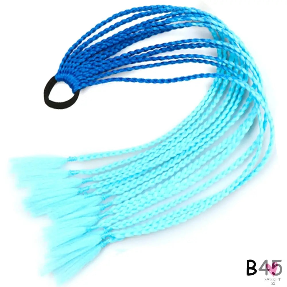 Synthetic Gradient Color Braided Ponytail - 60 CM Elastic Rubber Band Braiding Pony Tail Hair Extensions For Girls