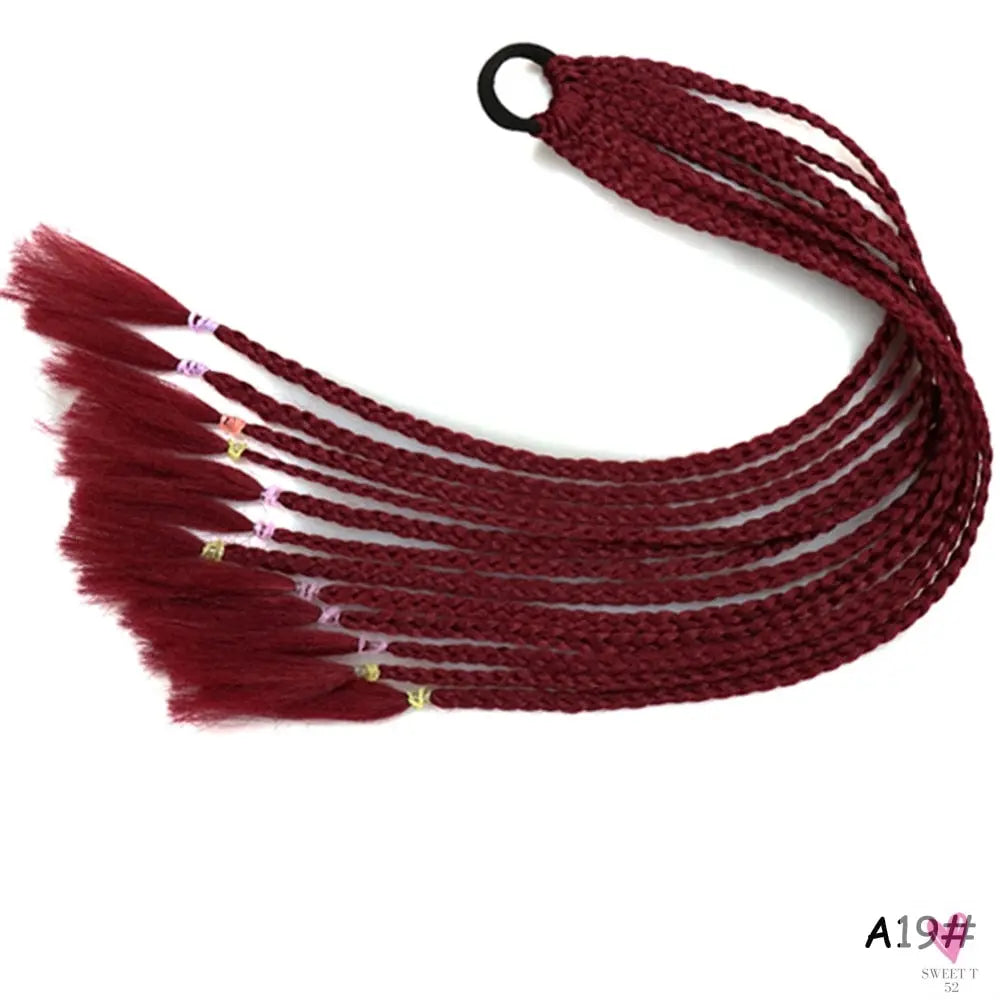 Synthetic Gradient Color Braided Ponytail - 60 CM Elastic Rubber Band Braiding Pony Tail Hair Extensions For Girls