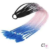 Synthetic Gradient Color Braided Ponytail - 60 CM Elastic Rubber Band Braiding Pony Tail Hair Extensions For Girls