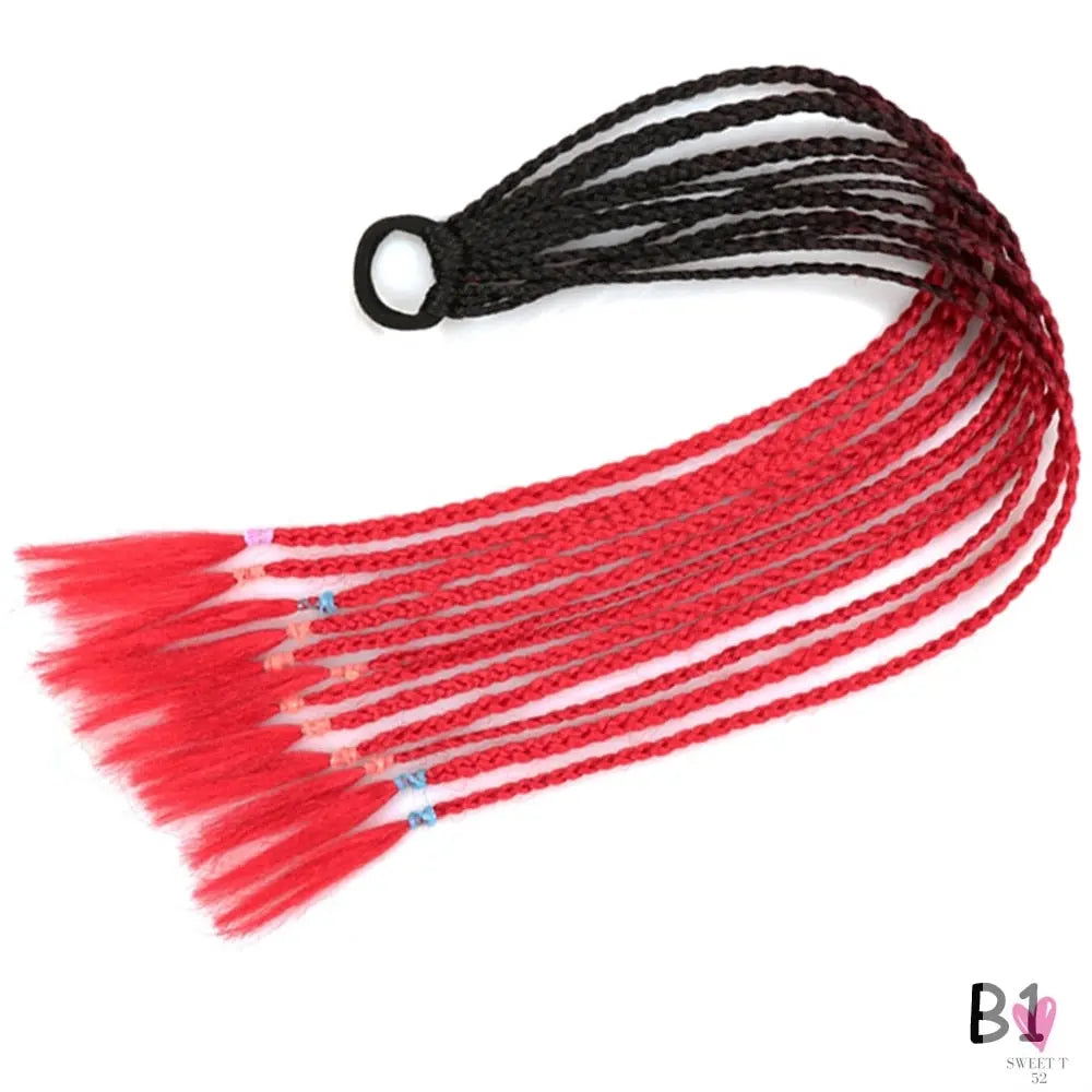 Synthetic Gradient Color Braided Ponytail - 60 CM Elastic Rubber Band Braiding Pony Tail Hair Extensions For Girls