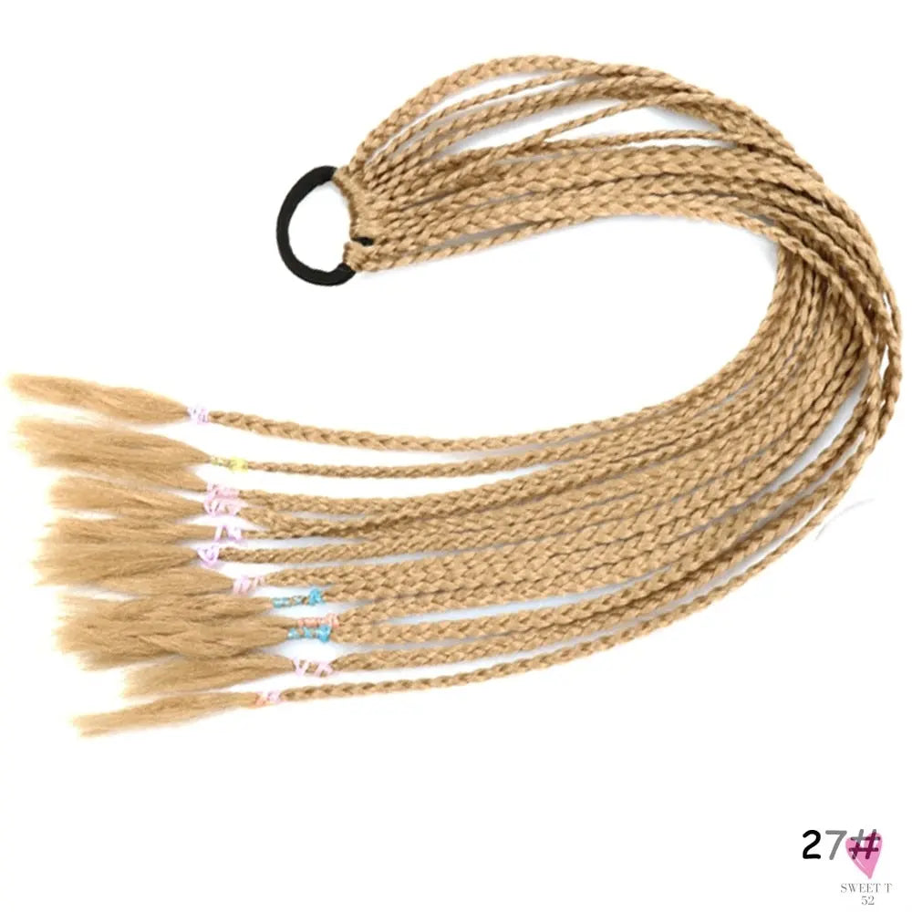 Synthetic Gradient Color Braided Ponytail - 60 CM Elastic Rubber Band Braiding Pony Tail Hair Extensions For Girls