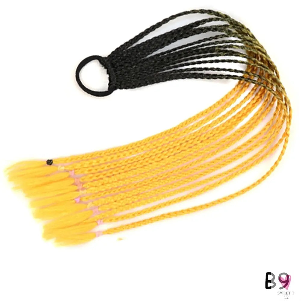 Synthetic Gradient Color Braided Ponytail - 60 CM Elastic Rubber Band Braiding Pony Tail Hair Extensions For Girls
