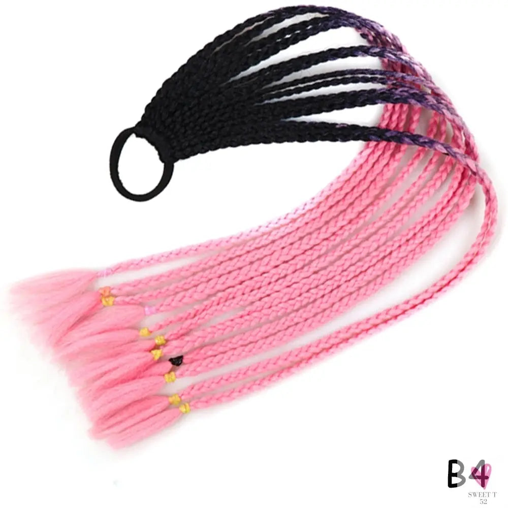 Synthetic Gradient Color Braided Ponytail - 60 CM Elastic Rubber Band Braiding Pony Tail Hair Extensions For Girls