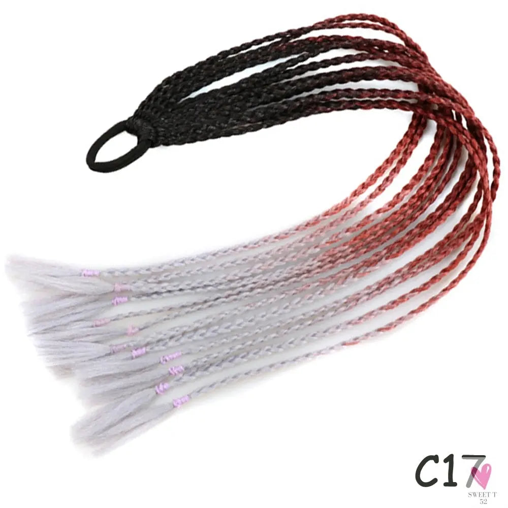 Synthetic Gradient Color Braided Ponytail - 60 CM Elastic Rubber Band Braiding Pony Tail Hair Extensions For Girls