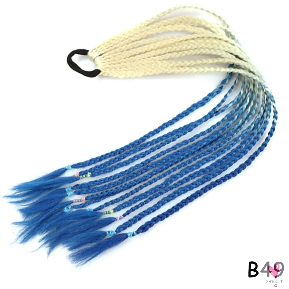 Synthetic Gradient Color Braided Ponytail - 60 CM Elastic Rubber Band Braiding Pony Tail Hair Extensions For Girls