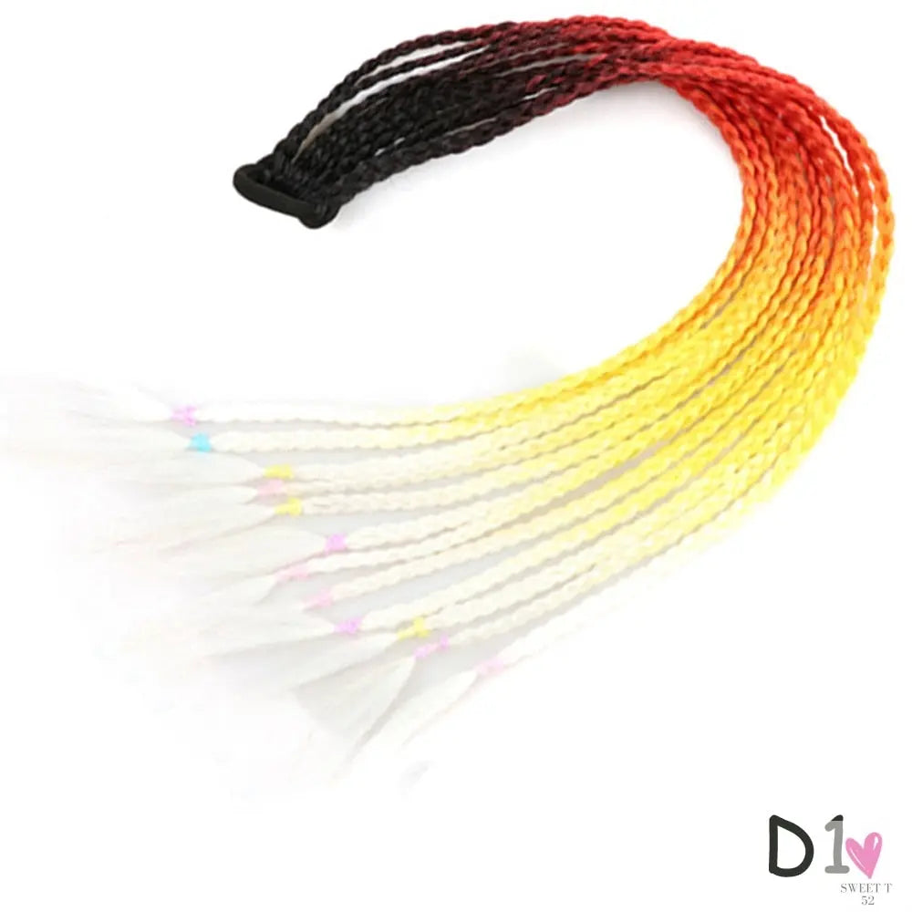 Synthetic Gradient Color Braided Ponytail - 60 CM Elastic Rubber Band Braiding Pony Tail Hair Extensions For Girls