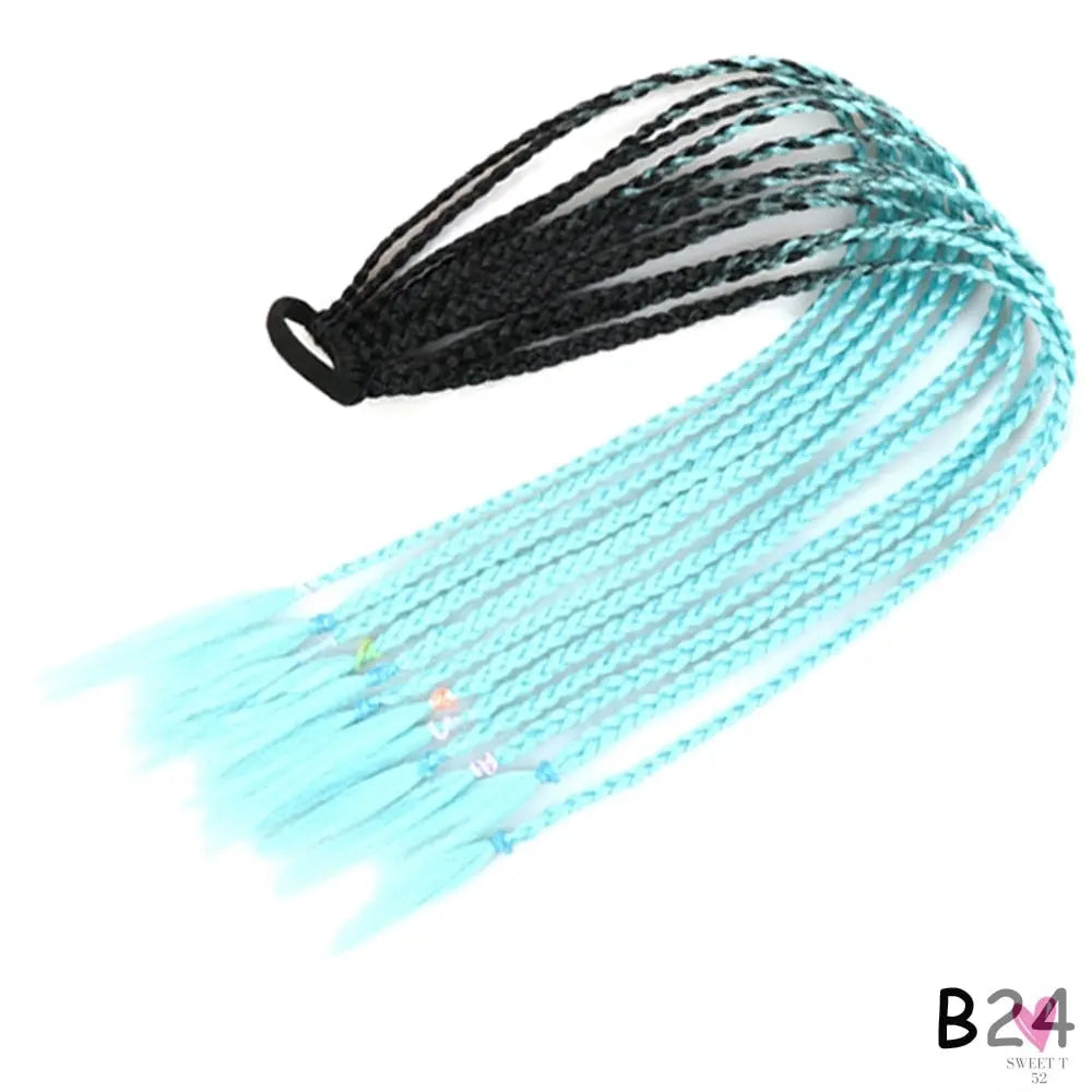 Synthetic Gradient Color Braided Ponytail - 60 CM Elastic Rubber Band Braiding Pony Tail Hair Extensions For Girls
