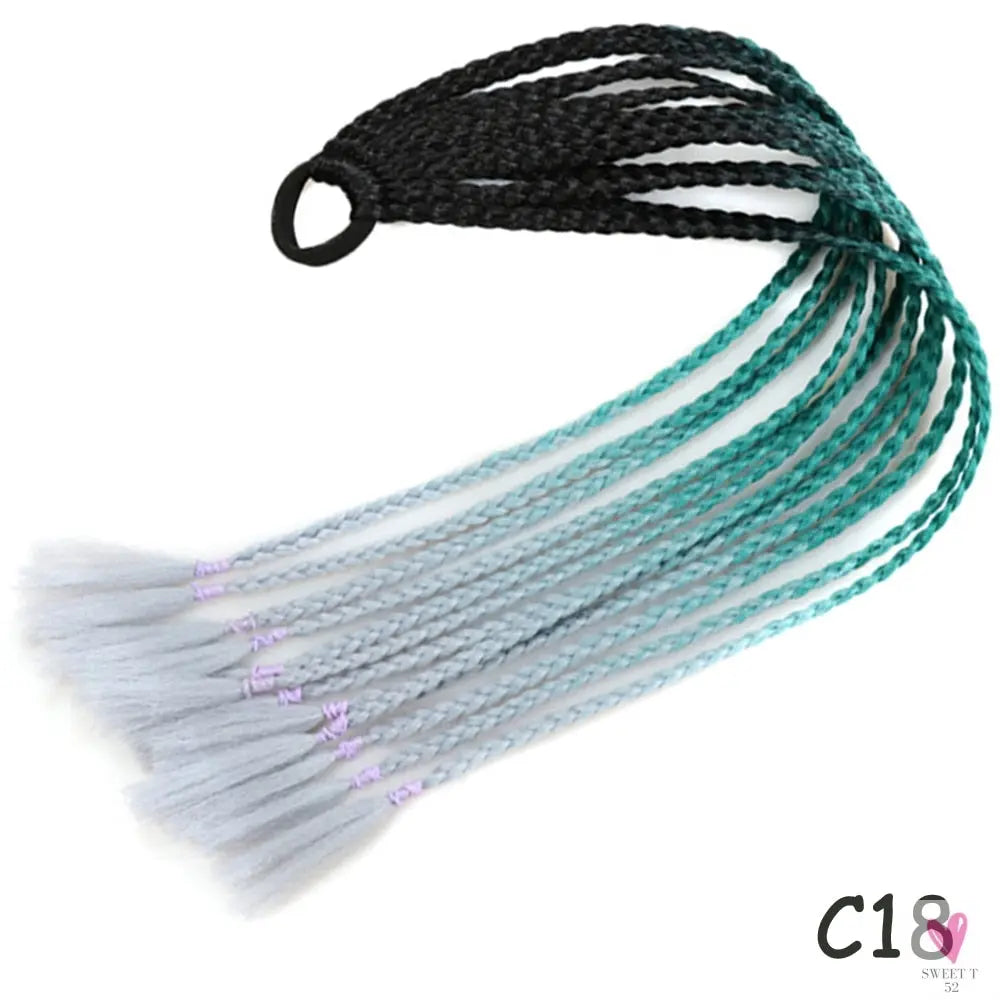 Synthetic Gradient Color Braided Ponytail - 60 CM Elastic Rubber Band Braiding Pony Tail Hair Extensions For Girls