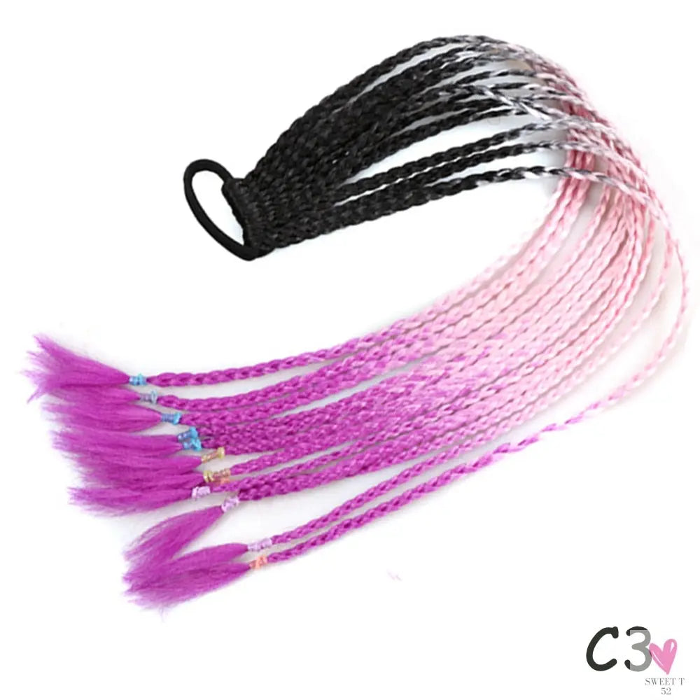 Synthetic Gradient Color Braided Ponytail - 60 CM Elastic Rubber Band Braiding Pony Tail Hair Extensions For Girls