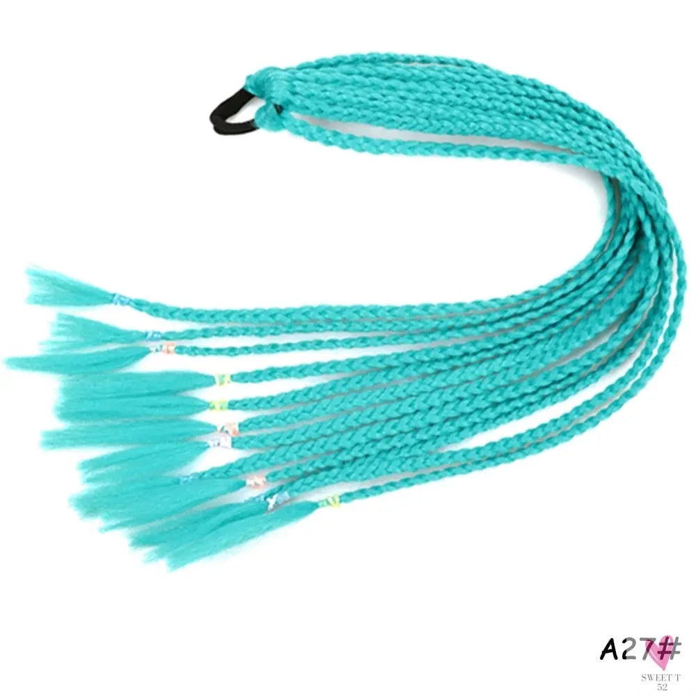 Synthetic Gradient Color Braided Ponytail - 60 CM Elastic Rubber Band Braiding Pony Tail Hair Extensions For Girls