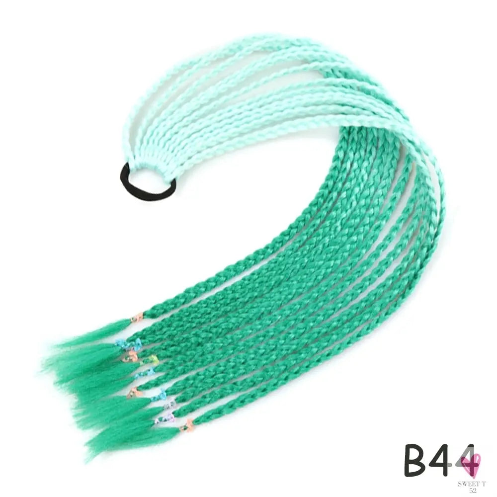 Synthetic Gradient Color Braided Ponytail - 60 CM Elastic Rubber Band Braiding Pony Tail Hair Extensions For Girls