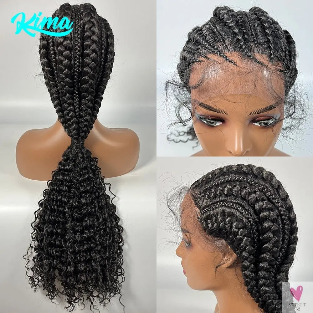 Synthetic Hair Braided Ponytail Lace Front Wigs Kinky Curly Frontal with Baby Hair for Women, Cornrow Box Braided Wigs