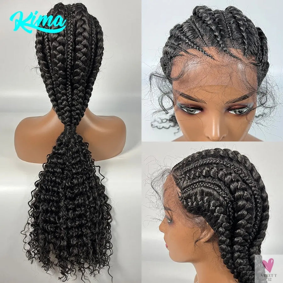 Synthetic Hair Braided Ponytail Lace Front Wigs Kinky Curly Frontal with Baby Hair for Women, Cornrow Box Braided Wigs