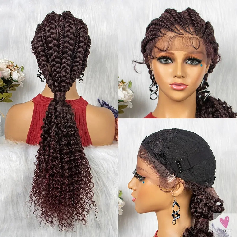 Synthetic Hair Braided Ponytail Lace Front Wigs Kinky Curly Frontal with Baby Hair for Women, Cornrow Box Braided Wigs