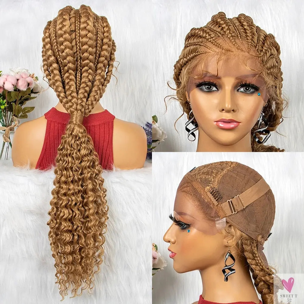 Synthetic Hair Braided Ponytail Lace Front Wigs Kinky Curly Frontal with Baby Hair for Women, Cornrow Box Braided Wigs