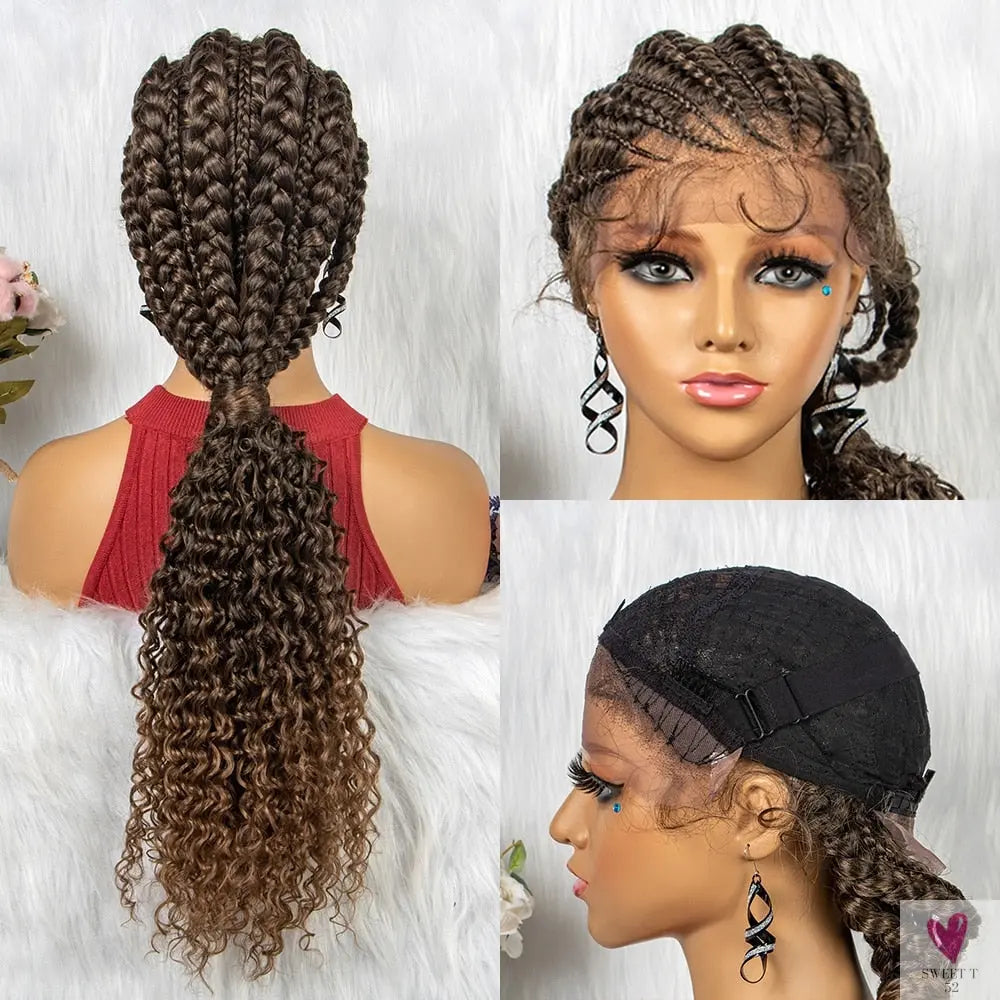 Synthetic Hair Braided Ponytail Lace Front Wigs Kinky Curly Frontal with Baby Hair for Women, Cornrow Box Braided Wigs
