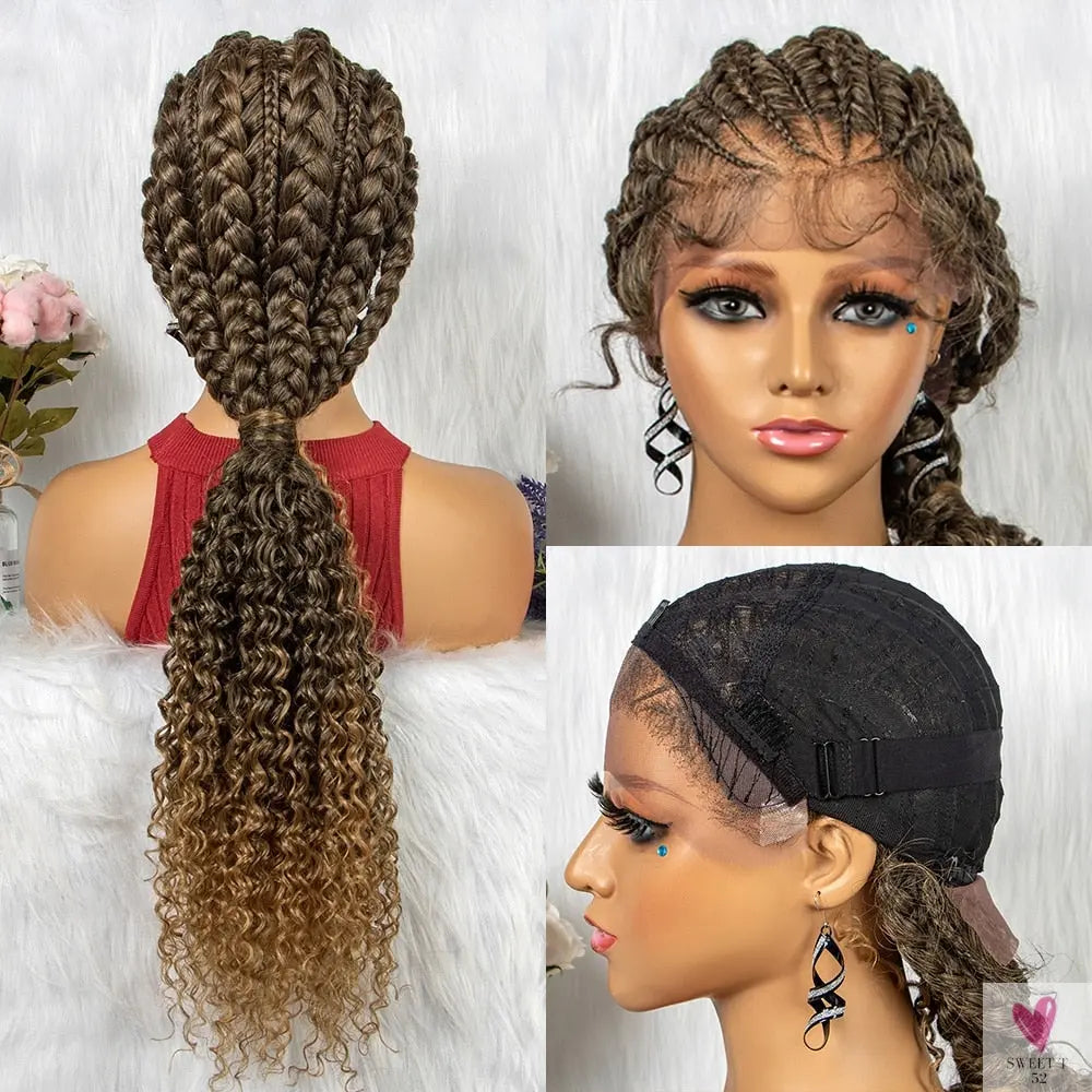 Synthetic Hair Braided Ponytail Lace Front Wigs Kinky Curly Frontal with Baby Hair for Women, Cornrow Box Braided Wigs