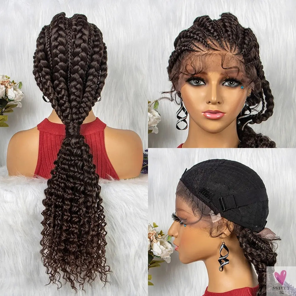 Synthetic Hair Braided Ponytail Lace Front Wigs Kinky Curly Frontal with Baby Hair for Women, Cornrow Box Braided Wigs