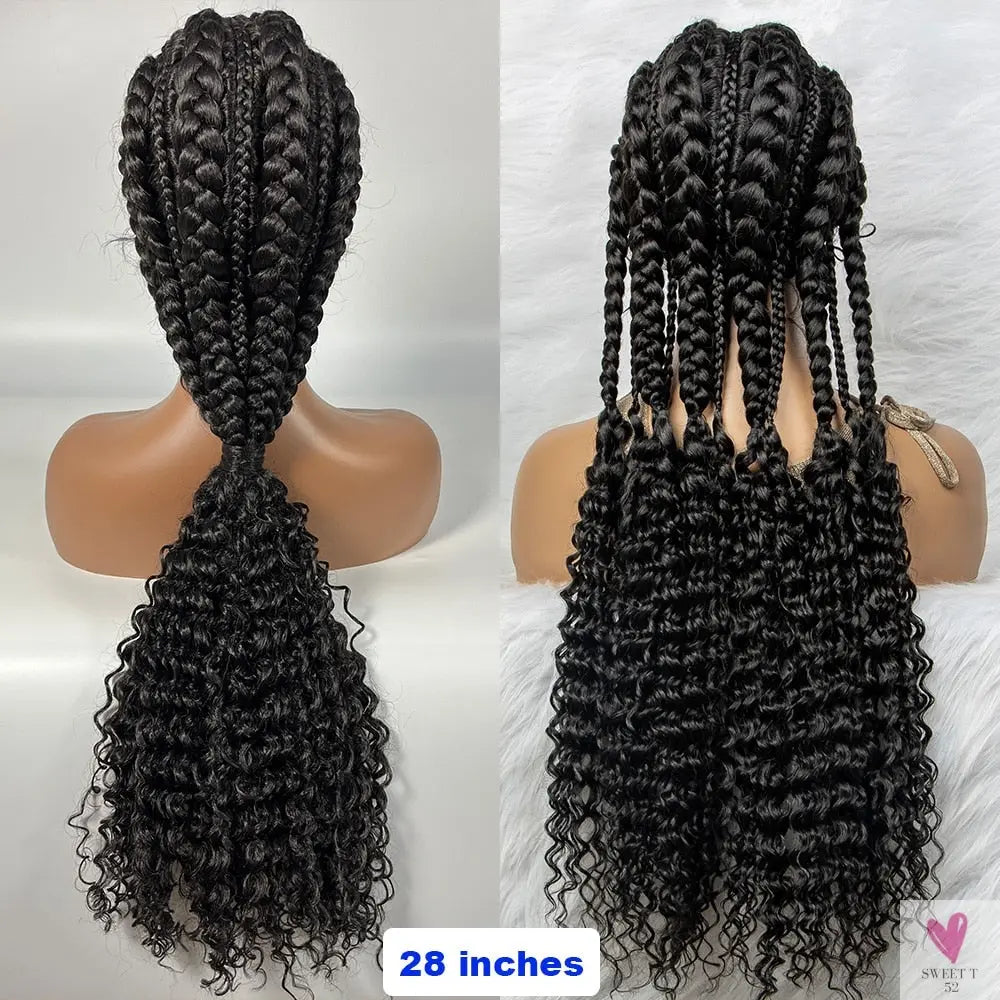 Synthetic Hair Braided Ponytail Lace Front Wigs Kinky Curly Frontal with Baby Hair for Women, Cornrow Box Braided Wigs