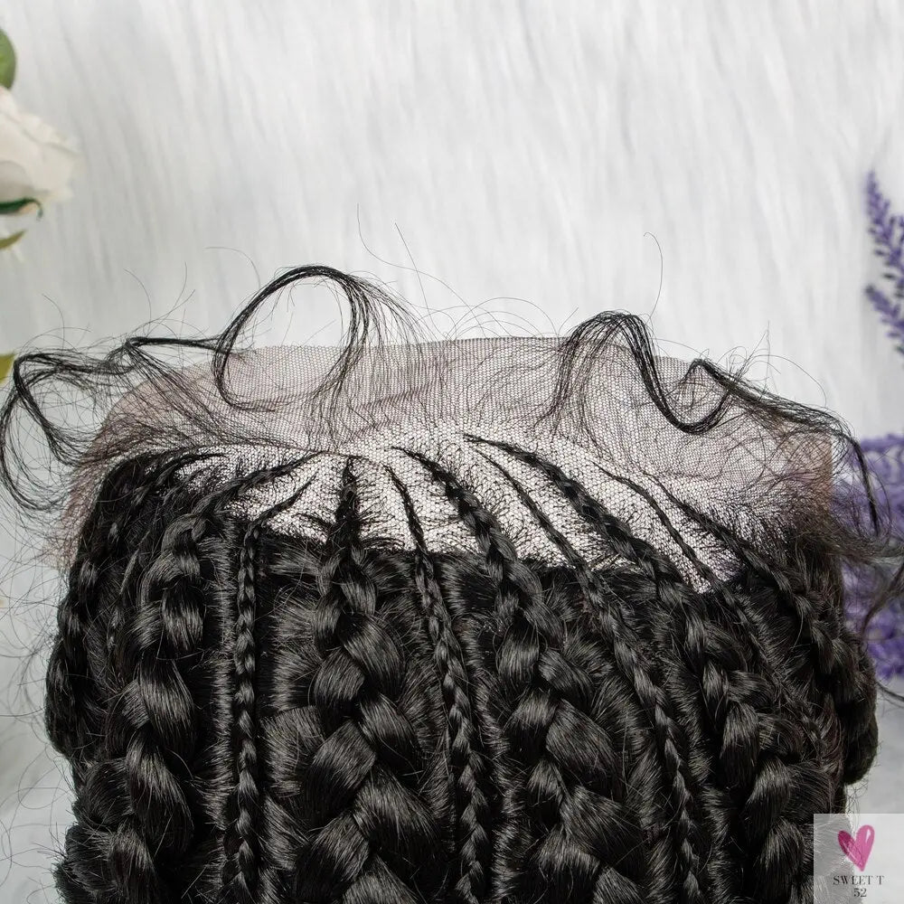 Synthetic Hair Braided Ponytail Lace Front Wigs Kinky Curly Frontal with Baby Hair for Women, Cornrow Box Braided Wigs