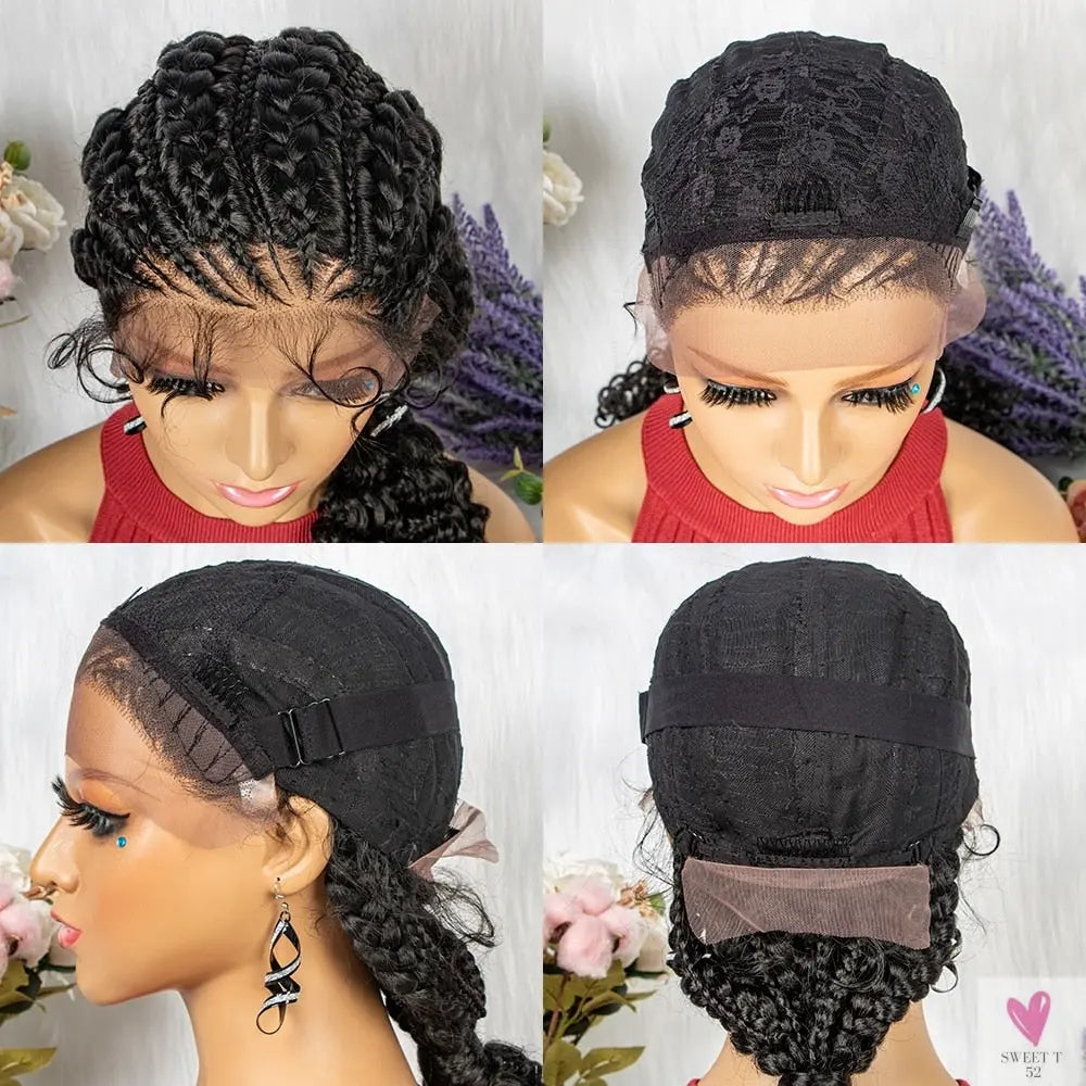 Synthetic Hair Braided Ponytail Lace Front Wigs Kinky Curly Frontal with Baby Hair for Women, Cornrow Box Braided Wigs
