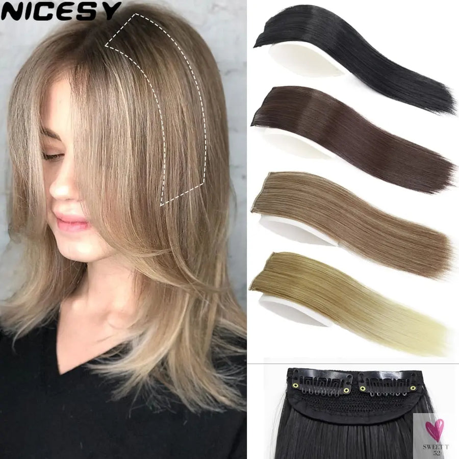 Synthetic Hair Pads Invisible Seamless Clip In Hair Extension Increase Hair Top Side Cover Hairpiece - 3 Hair Pieces