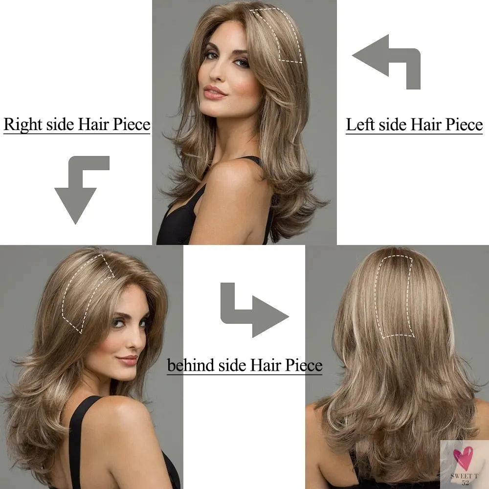 Synthetic Hair Pads Invisible Seamless Clip In Hair Extension Increase Hair Top Side Cover Hairpiece - 3 Hair Pieces